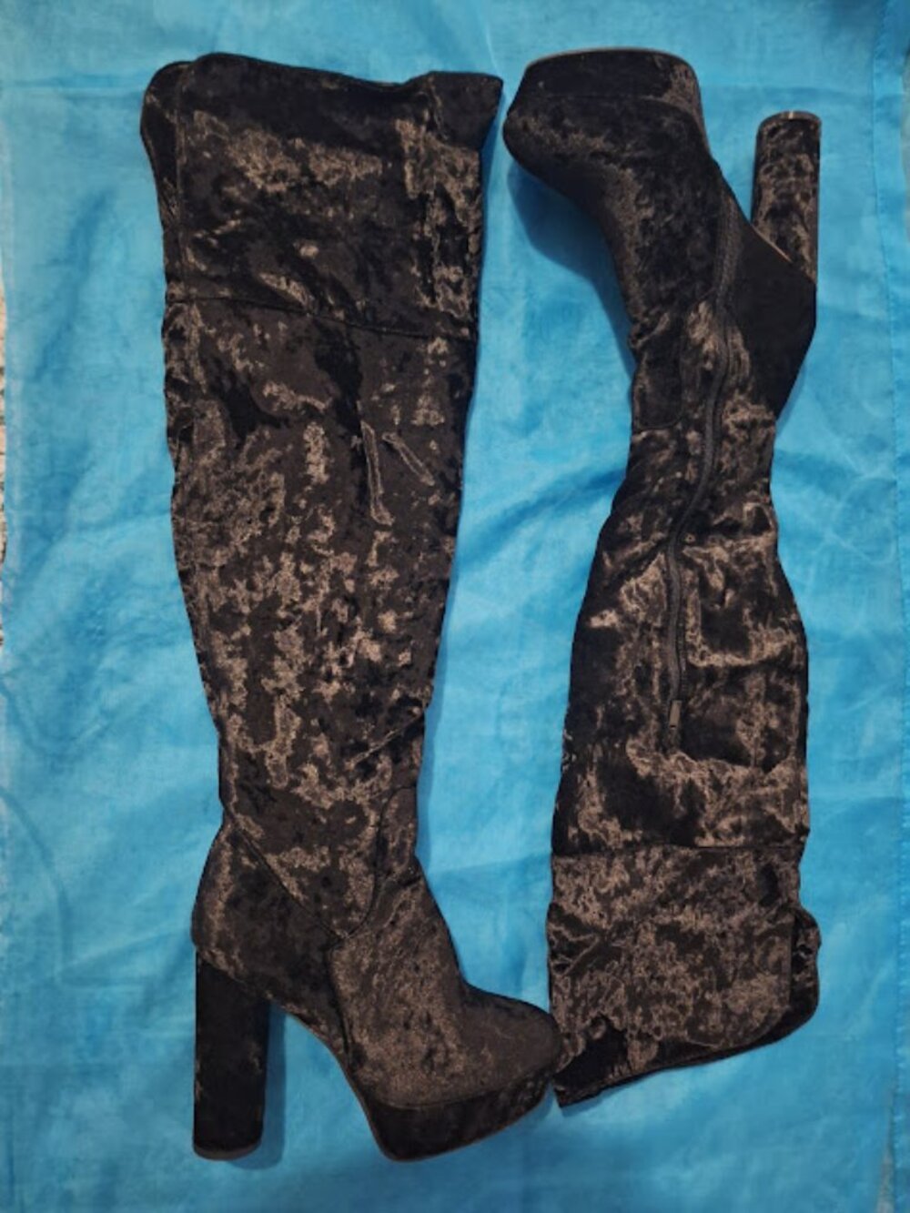 Black Velvet Thigh High Boots 8.5